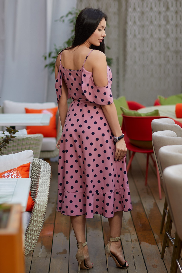 Фото товара 16542, розовое платье в горошек